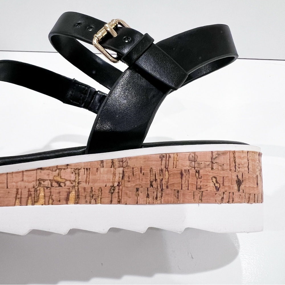 Marc Fisher Grandie Cork Platform Strappy Wedge Sandals Buckle Black 7.5 NEW - Picture 10 of 16